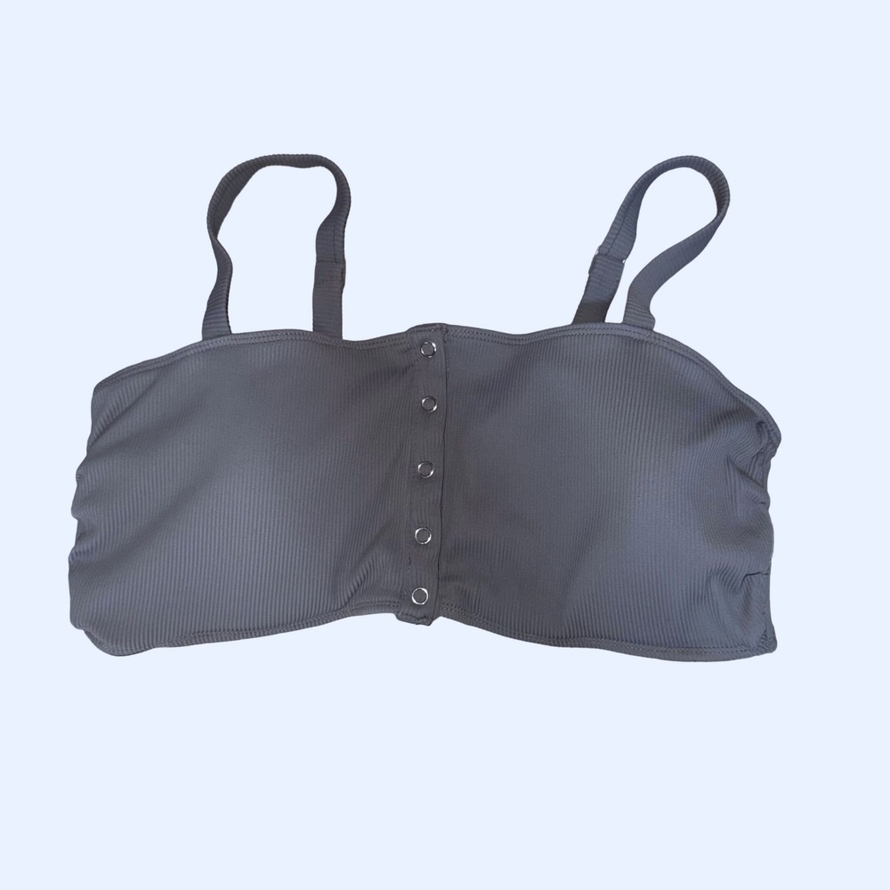 Aerie Bandeau Ribbed Button Front Gray Lounge Bra‎ XL Bralette Comfy Adjustable